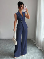 Women's Two Piece Sleeveless Wide Leg Pants Set