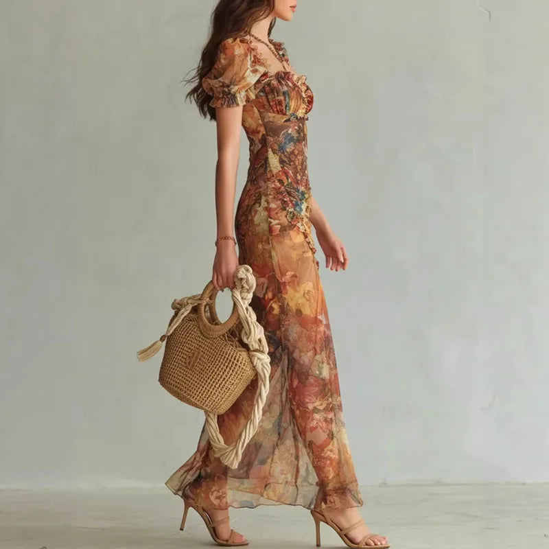 Women’s Ruched Floral Split Maxi Dress