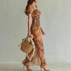 Women’s Ruched Floral Split Maxi Dress