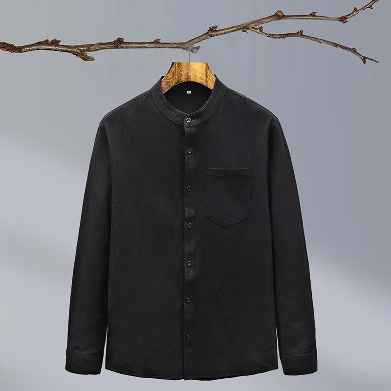 Men's Mandarin Collar Long Sleeve Shirt