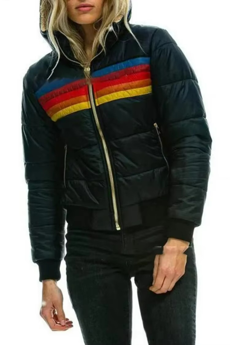 Women's Striped Quilted Puffer Jacket