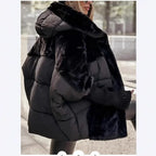 Women’s Mixed-Texture Hooded Puffer Jacket