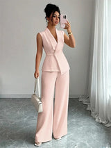 Women's Two Piece Sleeveless Wide Leg Pants Set