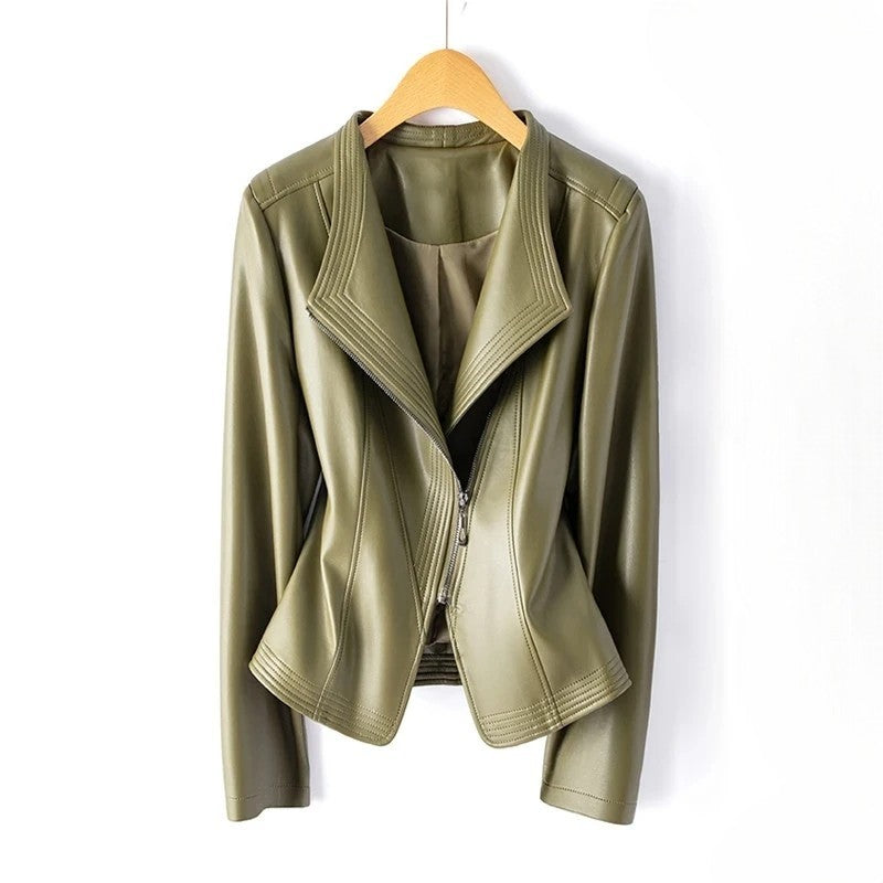 Women's Leather-Look Jacket with Asymmetric Zipper