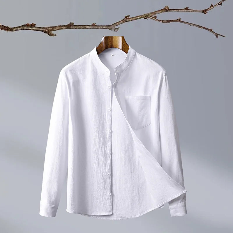 Men's Mandarin Collar Long Sleeve Shirt