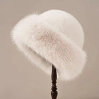 Women's Faux Fur Bucket Hat with Wide Brim