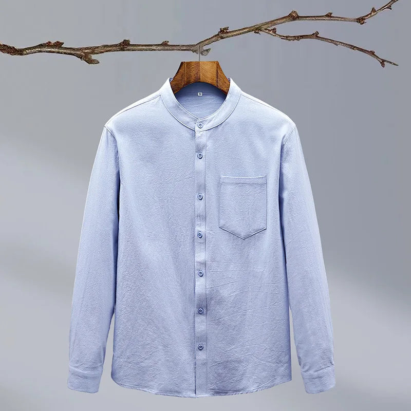 Men's Mandarin Collar Long Sleeve Shirt