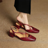 Women's Slingback Square Toe Block Heel Pumps