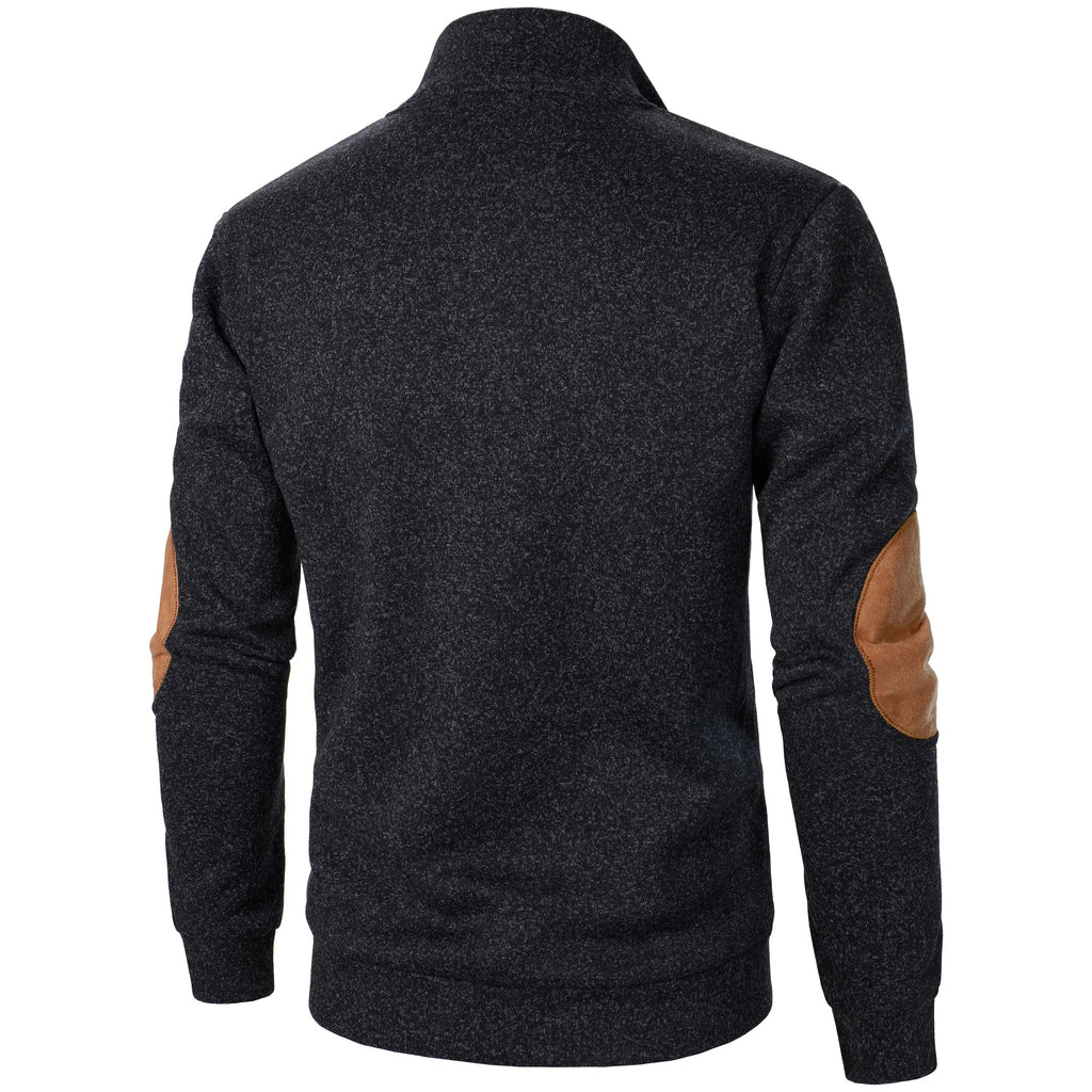 Men’s Stand Collar Elbow Patch Sweater