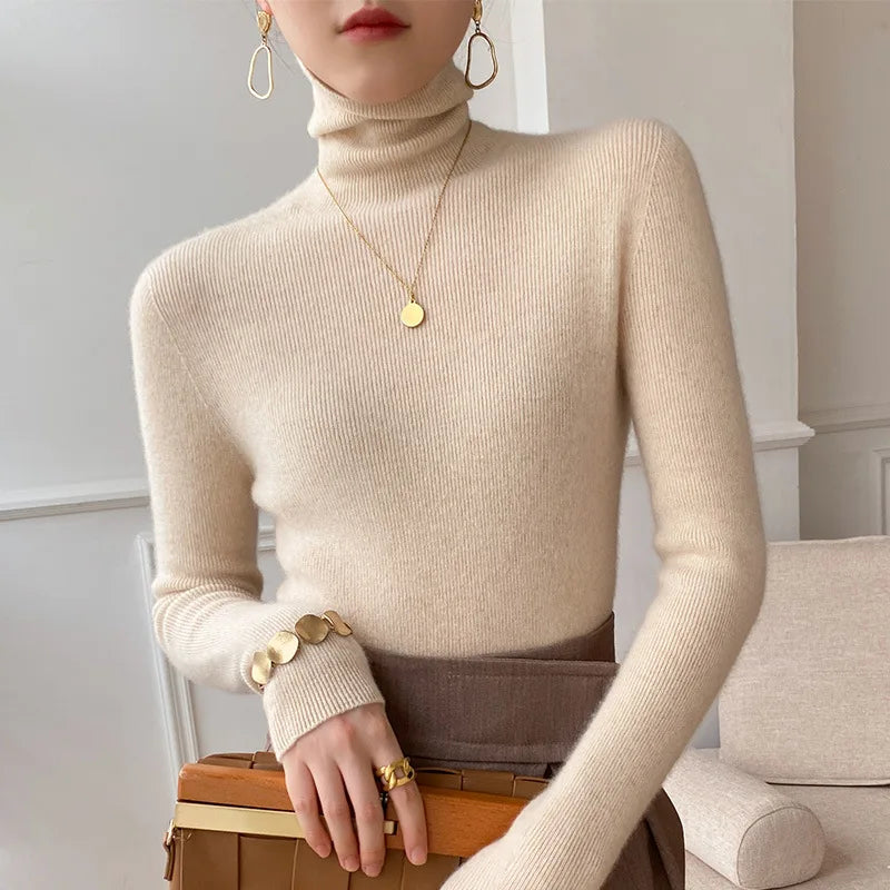 Women’s Turtleneck Sweater with Ribbed Texture