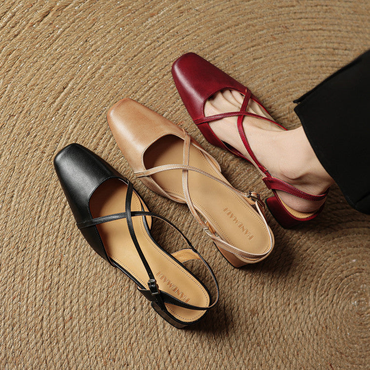 Women's Slingback Square Toe Block Heel Pumps