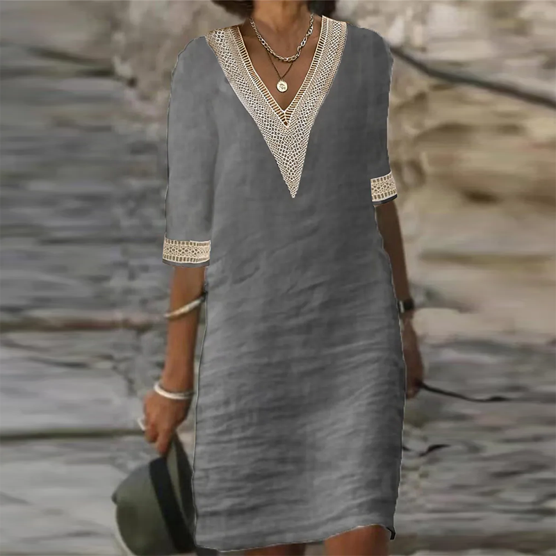Women's Linen V Neck Dress