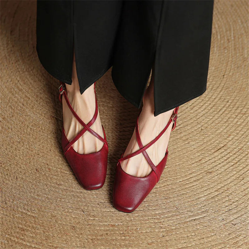 Women's Slingback Square Toe Block Heel Pumps