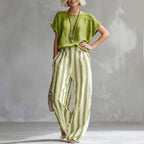 Women's Linen Top Striped Pants Set