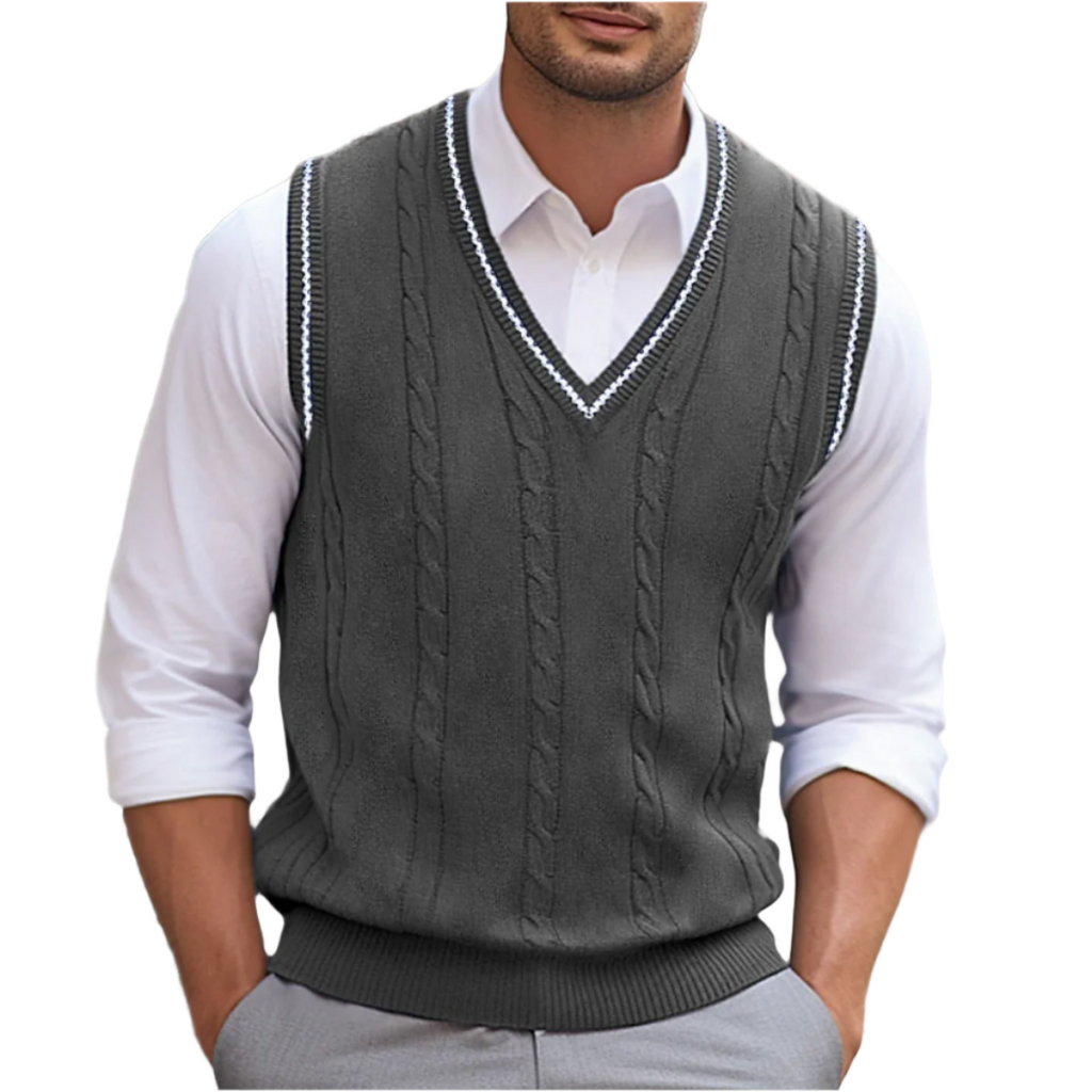 Men’s Cable-Knit V-Neck Sweater Vest