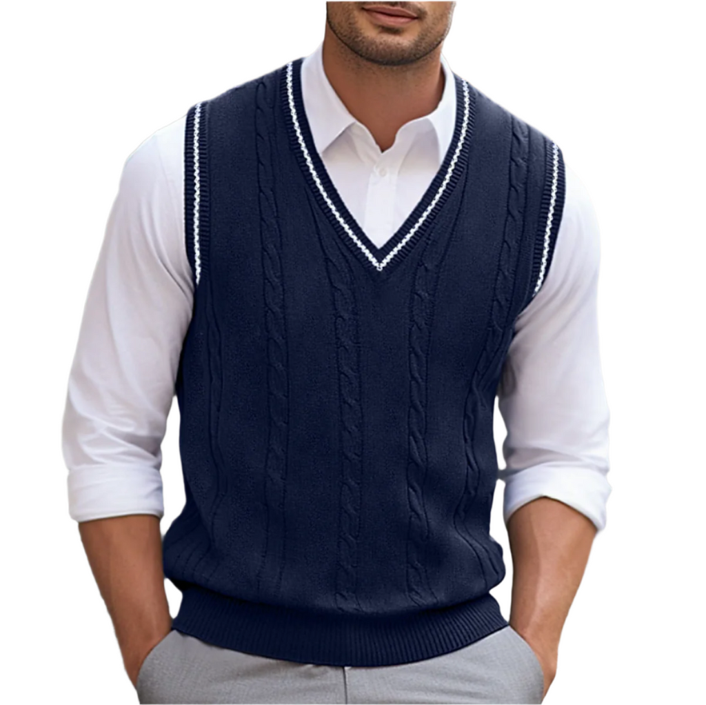 Men’s Cable-Knit V-Neck Sweater Vest