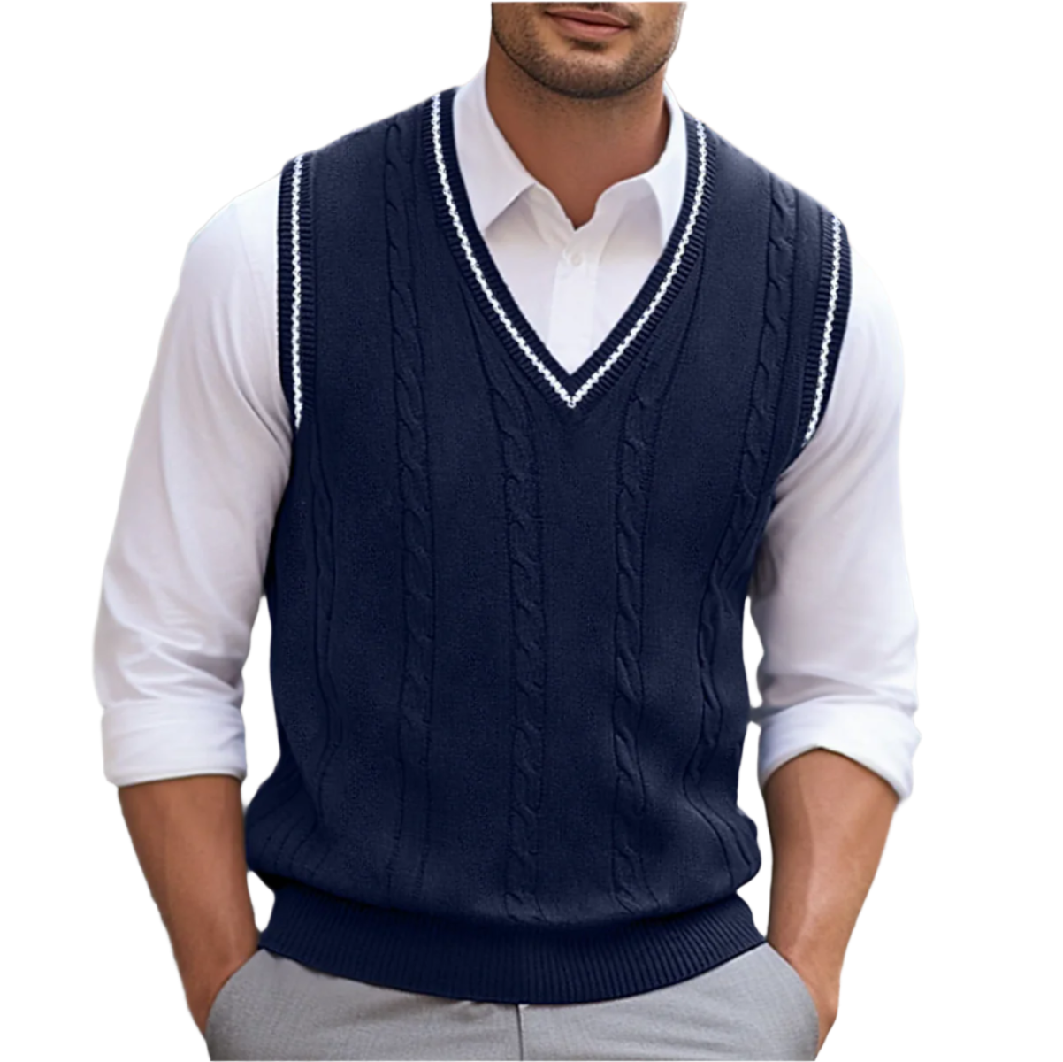 Men’s Cable-Knit V-Neck Sweater Vest