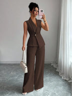 Women's Two Piece Sleeveless Wide Leg Pants Set