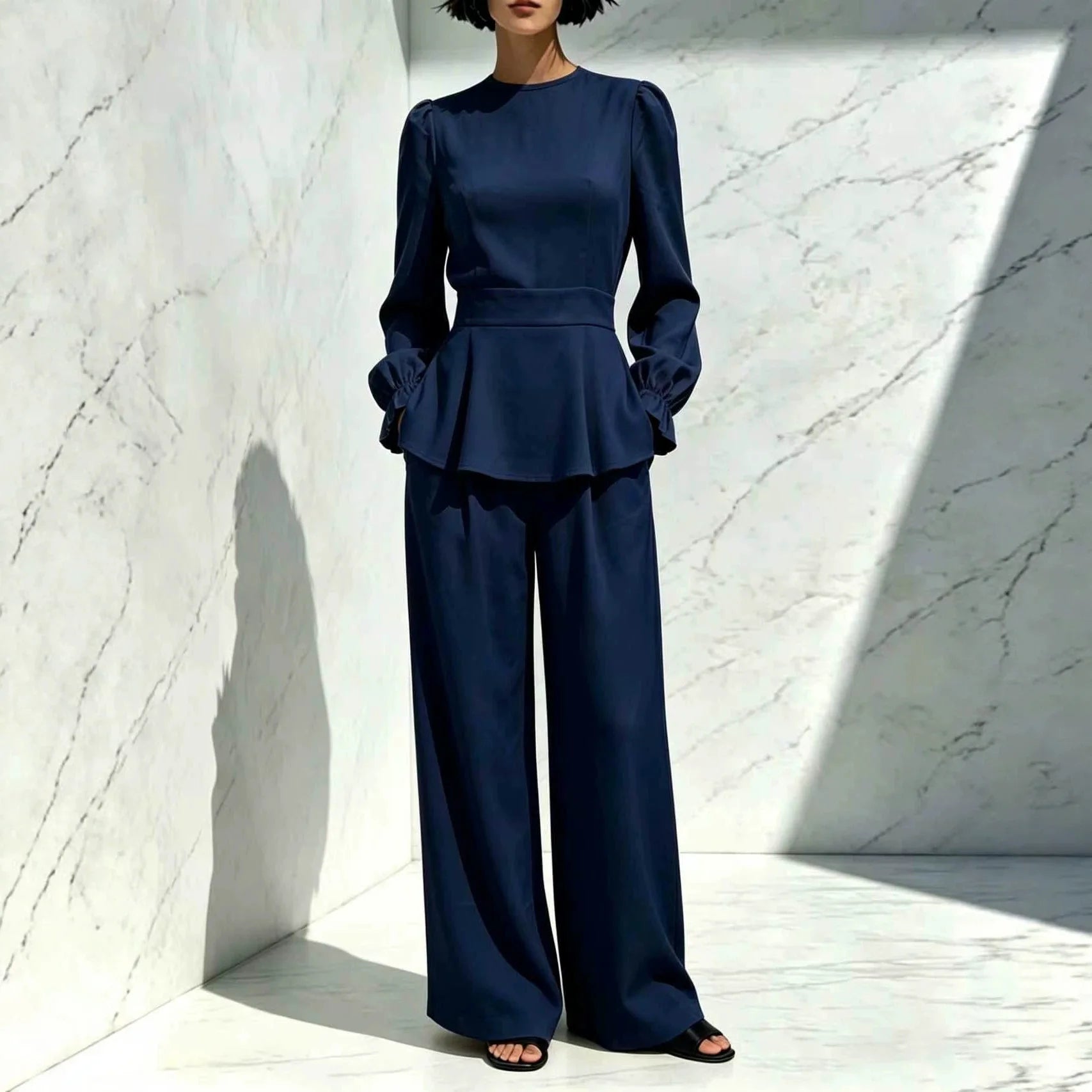 Women’s Peplum Wide-Leg Pant Set