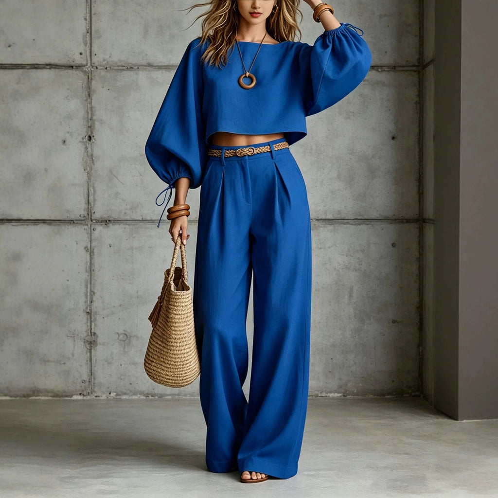 Women’s Wide-Leg Pant Set with Crop Top
