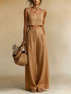 Women's Linen Crop Top Pants Set