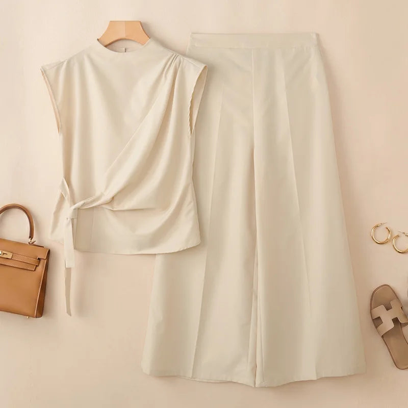 Women’s Wide-Leg Pant Set with Side Tie