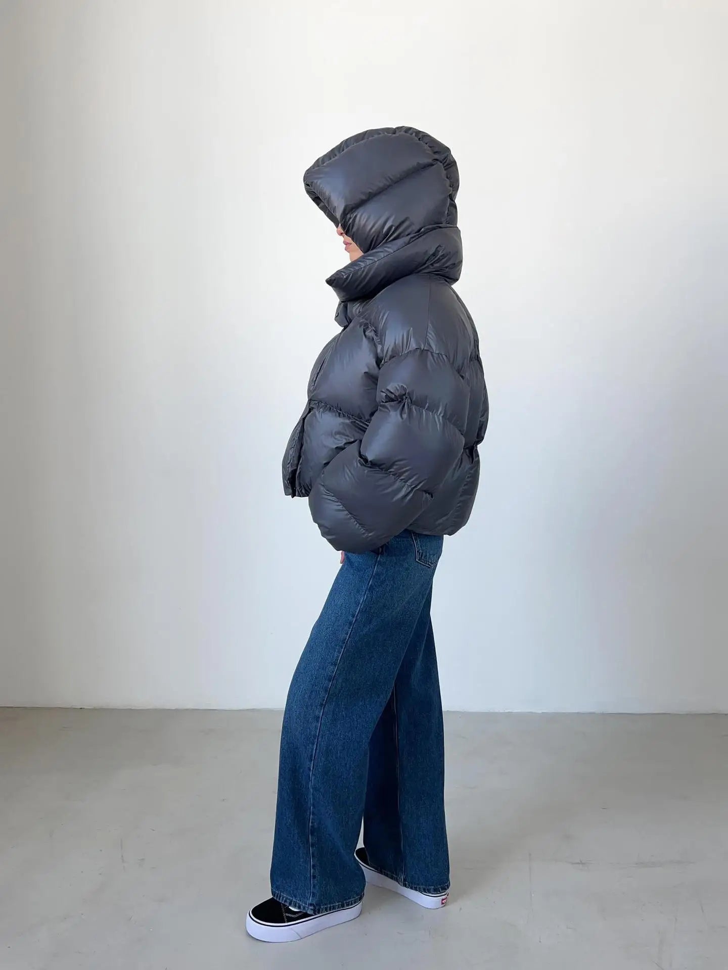 Women's Puffer Jacket with Oversized Collar