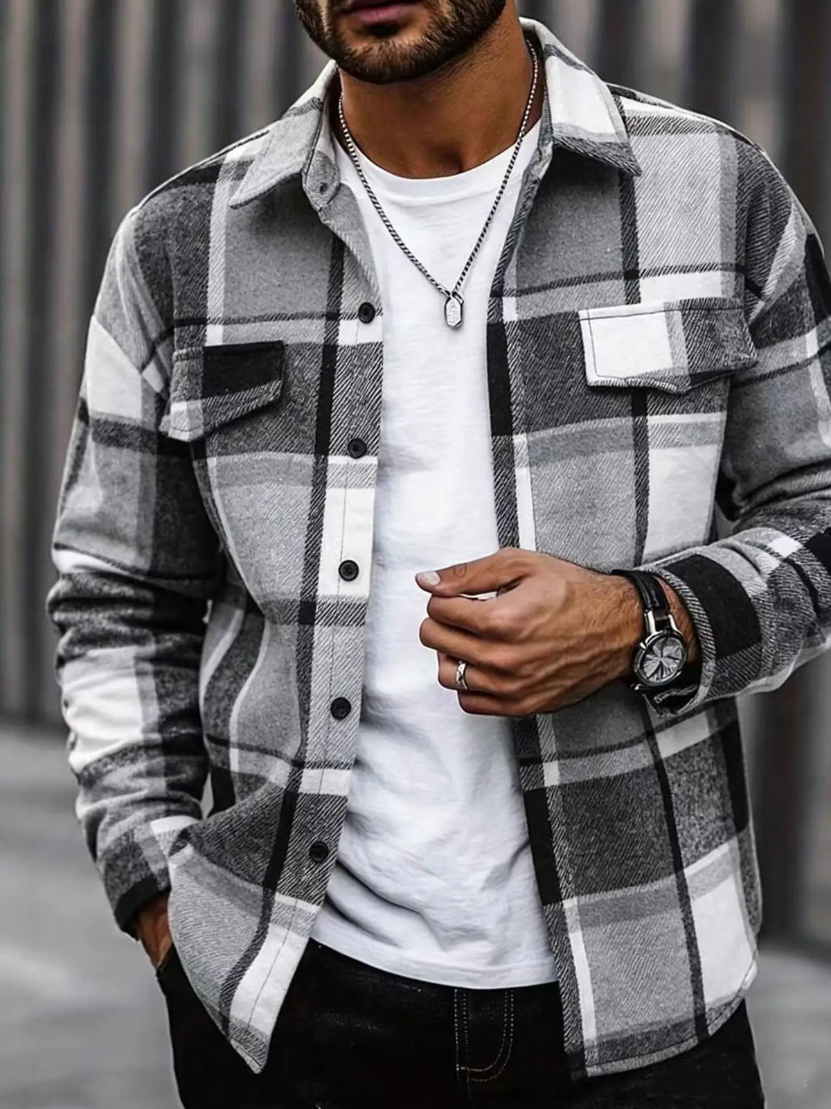 Men's Long Sleeve Plaid Flannel Overshirt
