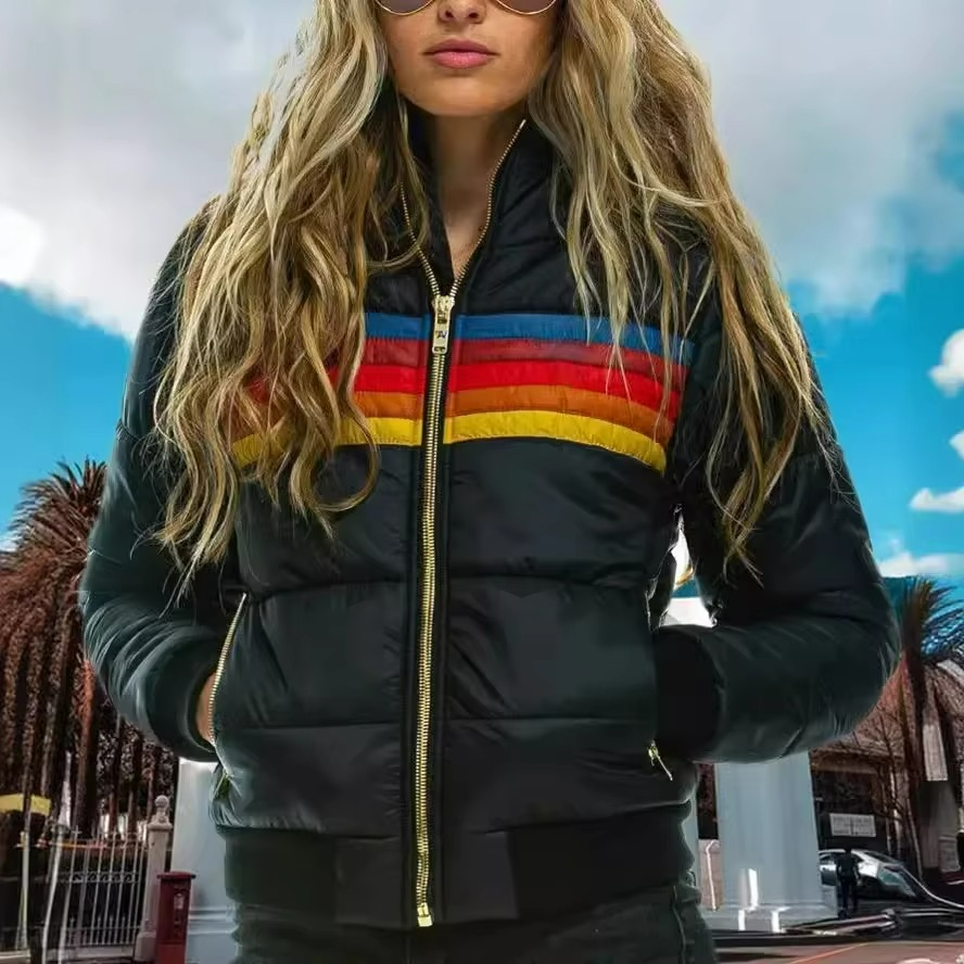 Women's Striped Quilted Puffer Jacket