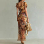 Women’s Ruched Floral Split Maxi Dress