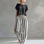 Women's Linen Top Striped Pants Set