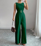 Women's Sleeveless Wide Leg Belted Jumpsuit