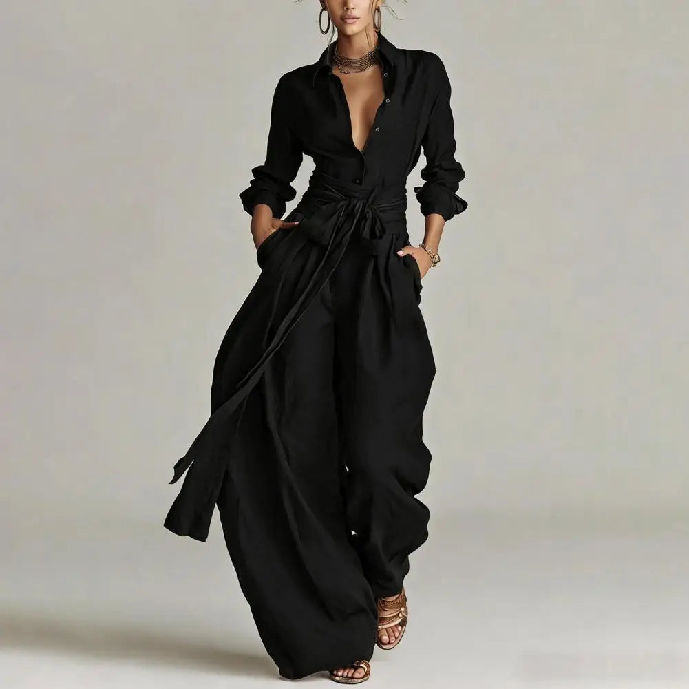 Women's Belted Wide Leg Jumpsuit