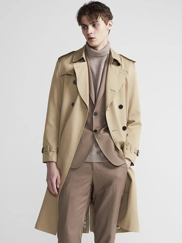 Men’s Double-Breasted Trench Coat with Belt