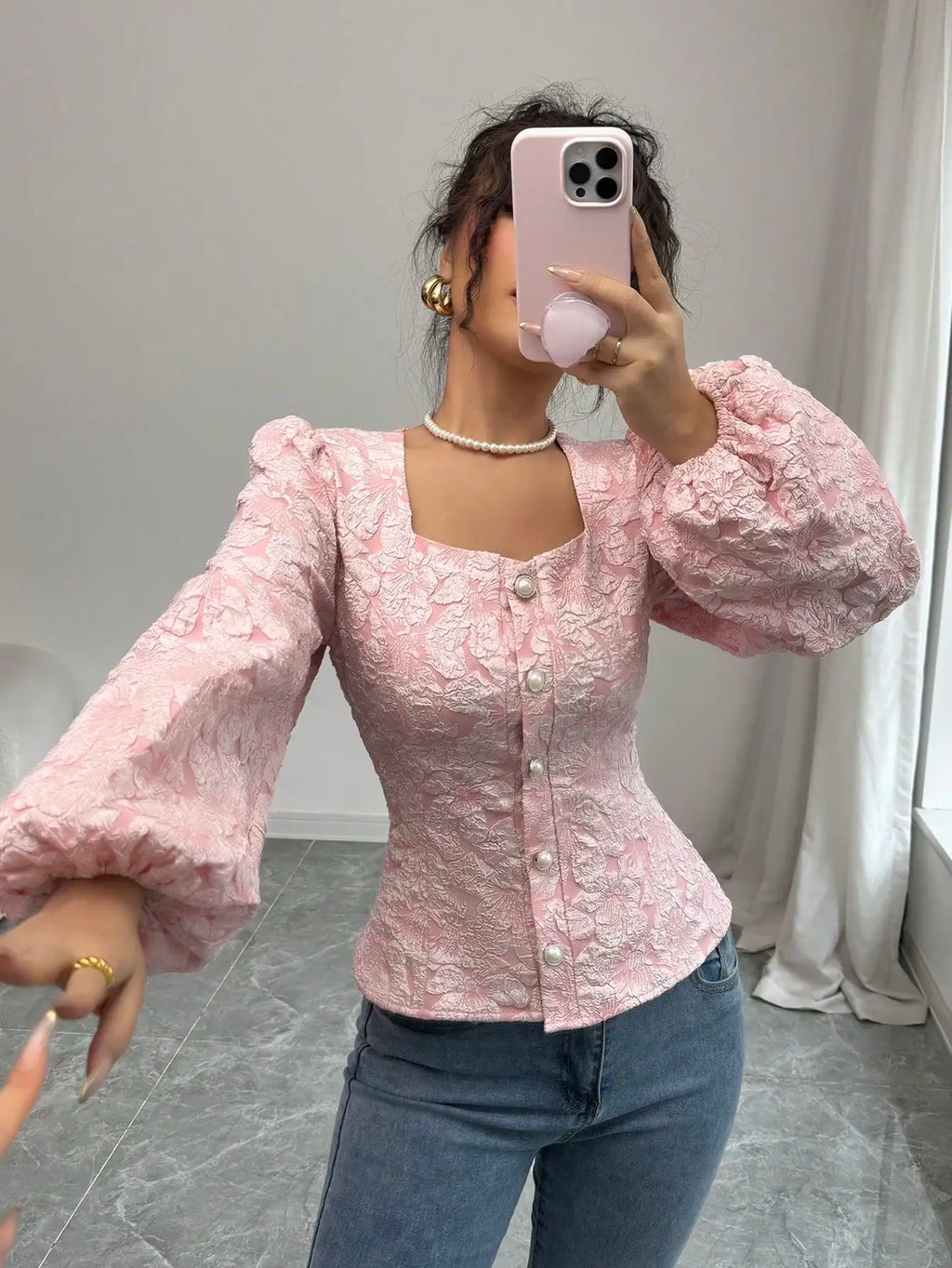 Women's Floral Jacquard Blouse
