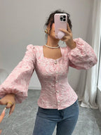 Women's Floral Jacquard Blouse