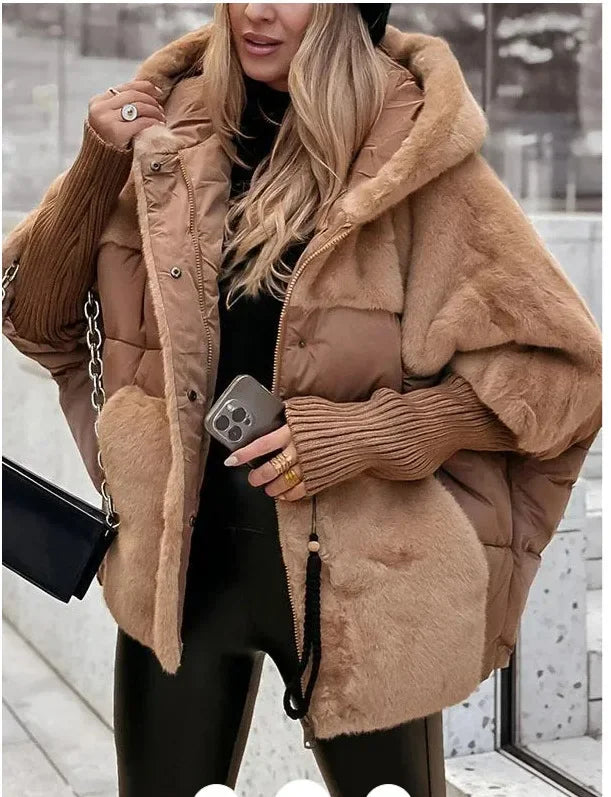 Women’s Mixed-Texture Hooded Puffer Jacket