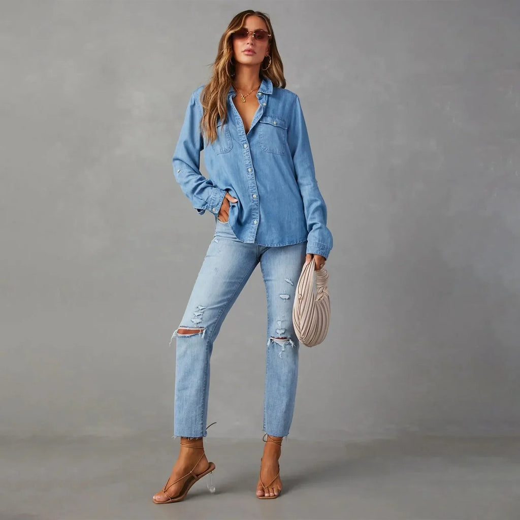 Women’s Relaxed Fit Denim Button Shirt
