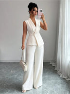 Women's Two Piece Sleeveless Wide Leg Pants Set