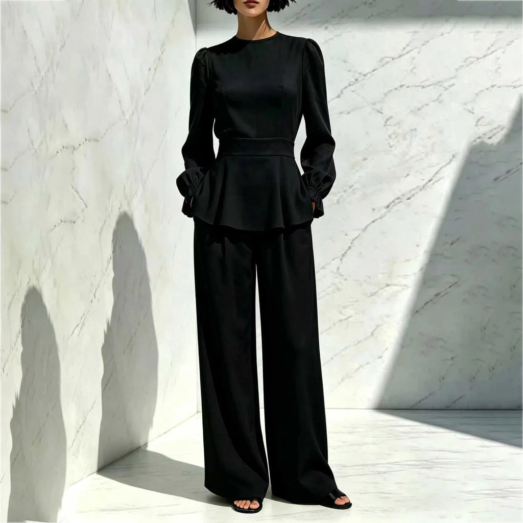Women’s Peplum Wide-Leg Pant Set