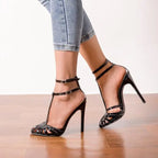 Women's T-Strap Stiletto Heels with Buckle Straps