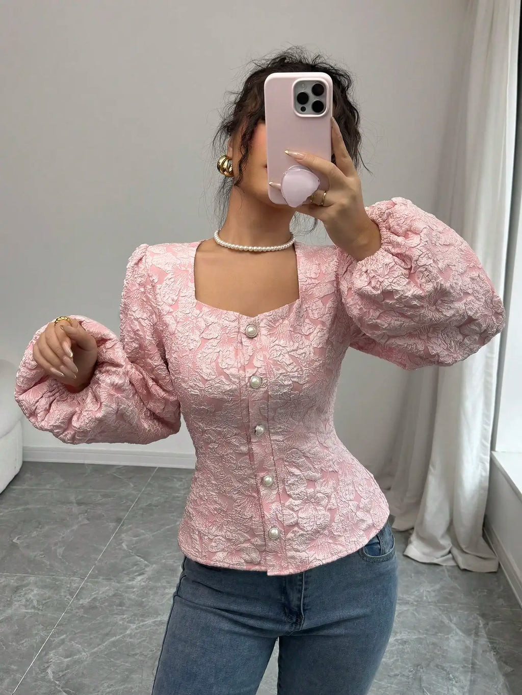 Women's Floral Jacquard Blouse