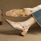 Women's Slingback Square Toe Block Heel Pumps