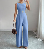 Women's Sleeveless Wide Leg Belted Jumpsuit