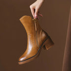Women's Mid-Calf Zip Detail Block Heel Boots