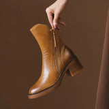 Women's Mid-Calf Zip Detail Block Heel Boots