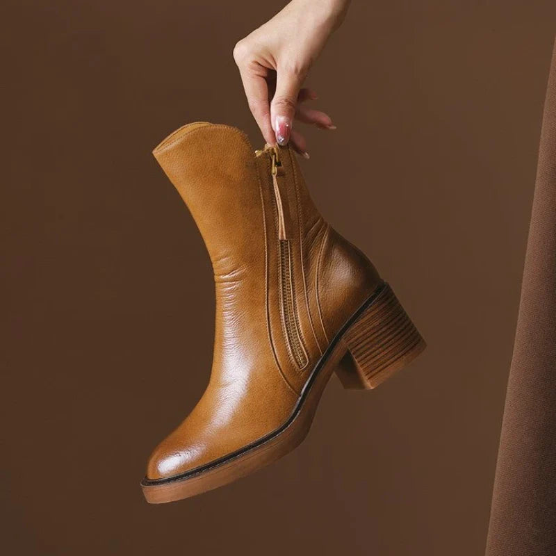 Women's Mid-Calf Zip Detail Block Heel Boots