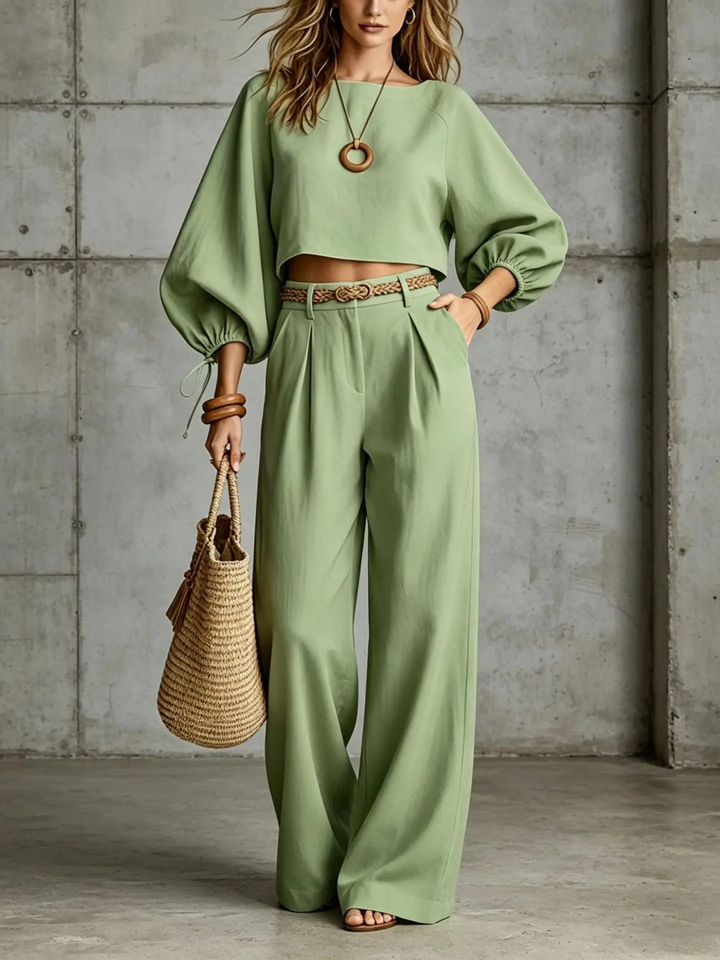 Women’s Wide-Leg Pant Set with Crop Top