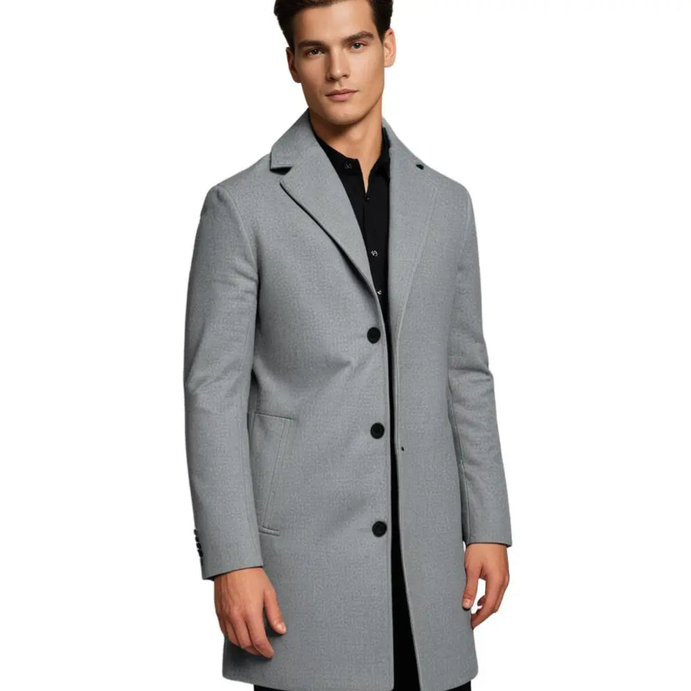 Men's Long Overcoat With Notch Lapels