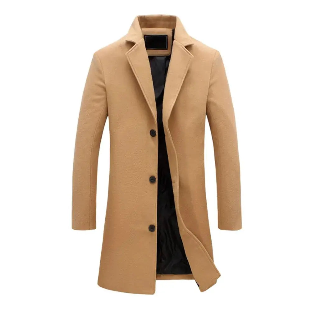 Men's Long Overcoat With Notch Lapels